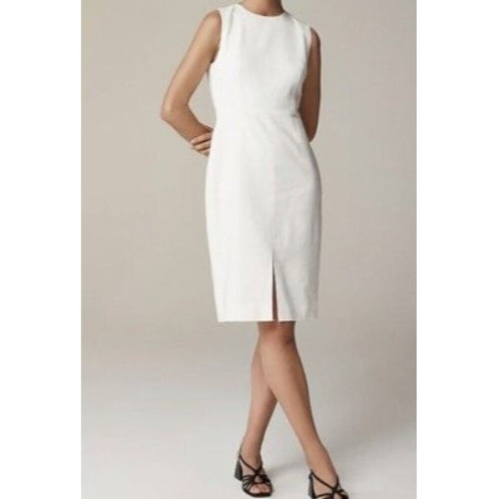NWT J. Crew Linen Blend High-Neck Sheath Dress Ivory White Beige Women's 24